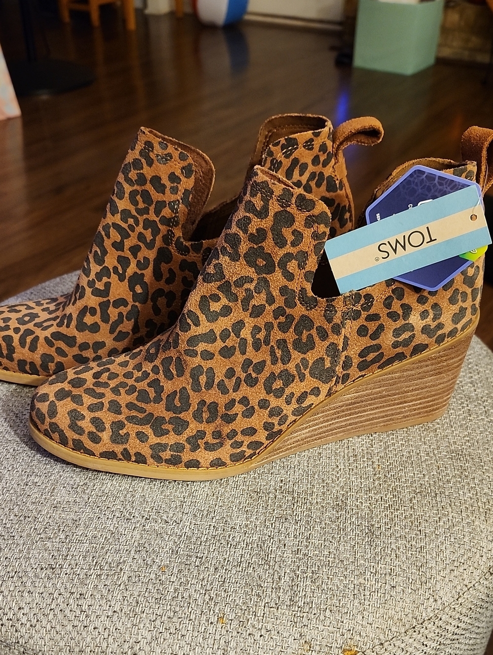 Toms Leopard Print Wedge Booties in Brown and Black